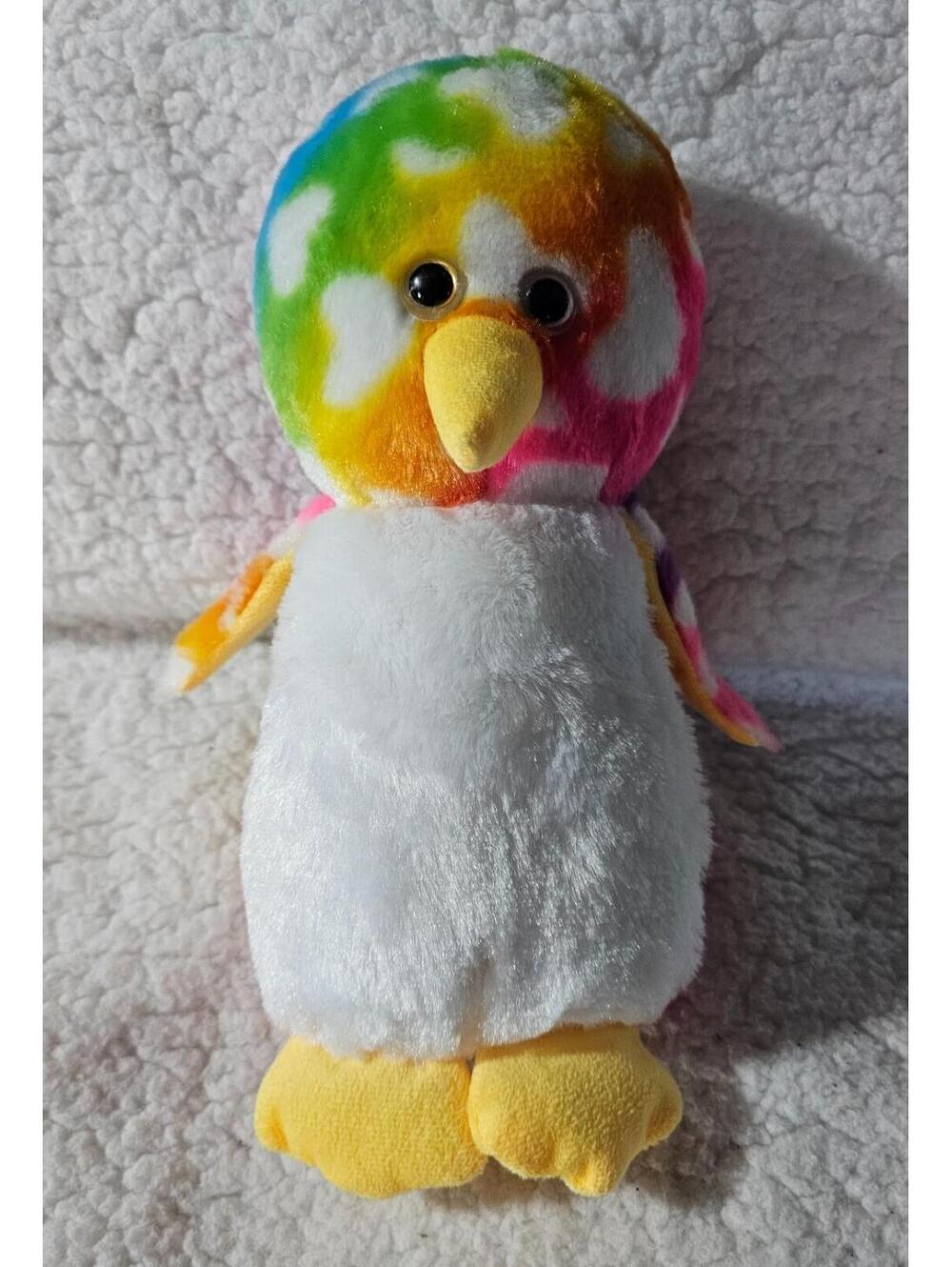 New Toy Factory Penguin Plush Toy Hearts Rainbow 10.5" Stuffed Animal Big Head